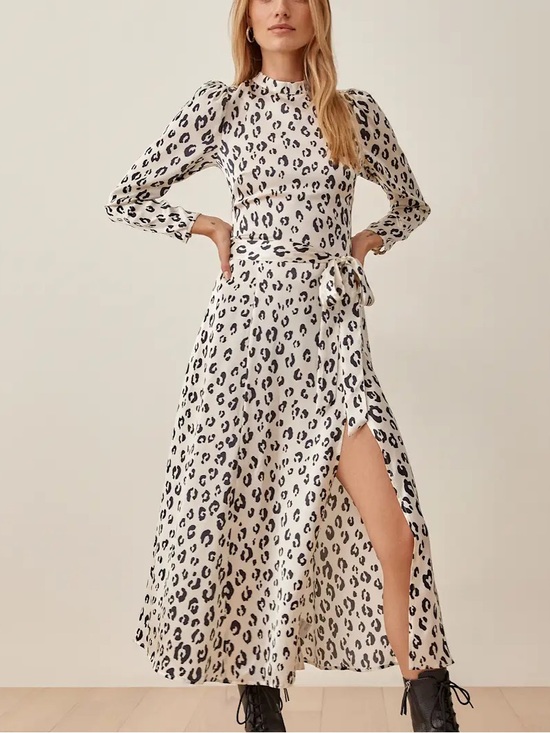 Reformation Dresses & Skirts - Reformation Cream and Black Leopard Print Long Sleeve Maxi Dress